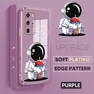 สําหรับ Huawei P20 P30 P40 Pro Lite ลายนักบินอวกาศน่ารัก ชุบ TPU นิ่ม เคสโทรศัพท์ ขอบรูปแบบ ป้องกันเต็มเลนส์