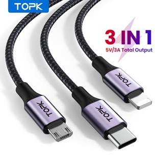 Topk AS10 3 in 1 สายชาร์จ Micro USB Type C ชาร์จเร็ว สําหรับ Huawei Xiaomi Samsung iPhone