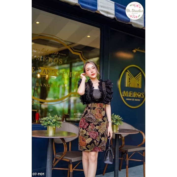 งานป้าย Lollipop Size S มือ 1 ป้ายห้อย เดรสสั้นผ้าทอแต่งระบายลูกไม้ ชุดออกงาน ชุดปาร์ตี้ working wom