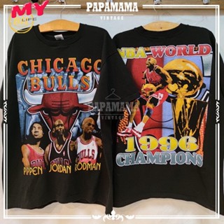 LIFE BIL CHICAGO BULLS NBA WORLD 1996 CHAMPIONS tag GEM ผ้าร้อย ฟอกนุ่ม เฟดเสมอ S M L XL 2XL 3XL