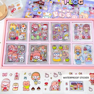 ชุดสติกเกอร์ PET ลายการ์ตูนน่ารัก กันน้ํา DIY สําหรับตกแต่งนักเรียน จํานวน 200 แผ่น