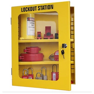 Lockout Management station ตู้ติดตั้งเหล็กเสริมความปลอดภัยเหล็กสีเหลืองที่ติดตั้งบนผนัง (กล่องเปล่า)