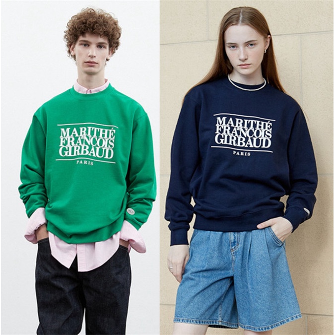 Marithe FRANCOIS GIRBAUD ฤดูใบไม้ร่วงเทรนด์คลาสสิกโลโก้เสื้อสเวตเตอร์คอกลมแขนยาว