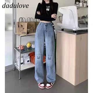 DaDulove💕 New Korean Version of Light Blue Jeans Fashion Smiley Face Embroidery High Waist Womens Wide Leg Pants