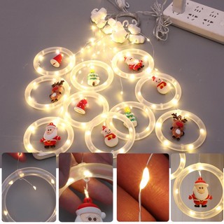 โคมไฟระย้าทรงวงกลมแขวน Merry Chrismas ไฟ LED 3 เมตร ชาร์จ USB