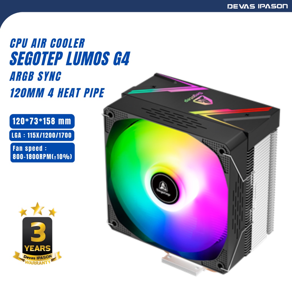 Segotep GS4 Argb AMD Intel CPU Heat Pipe Air Cooler Cooling