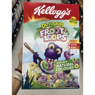 Kellogg ‘s Dinosaur Froot Loops Breakfast Cereal Maize , Wheat And Barley Cereal 285 G. อาหารเช้าซีเรียลธัญพืช แป้งข้าวโพด แป้งสาลี และ แป้งข้างบาร์เลย์ อบกรอบ ( ตรา เคลล็อกส์ ไดโนเสาร์ ฟรุตลูปส์ )