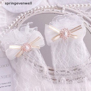 [springevenwell] ถุงมือลูกไม้ โบว์ ดอกไม้ โลลิต้า ลูกไม้ สีดํา สีขาว แฟชั่นฤดูร้อน สําหรับเด็กผู้หญิง