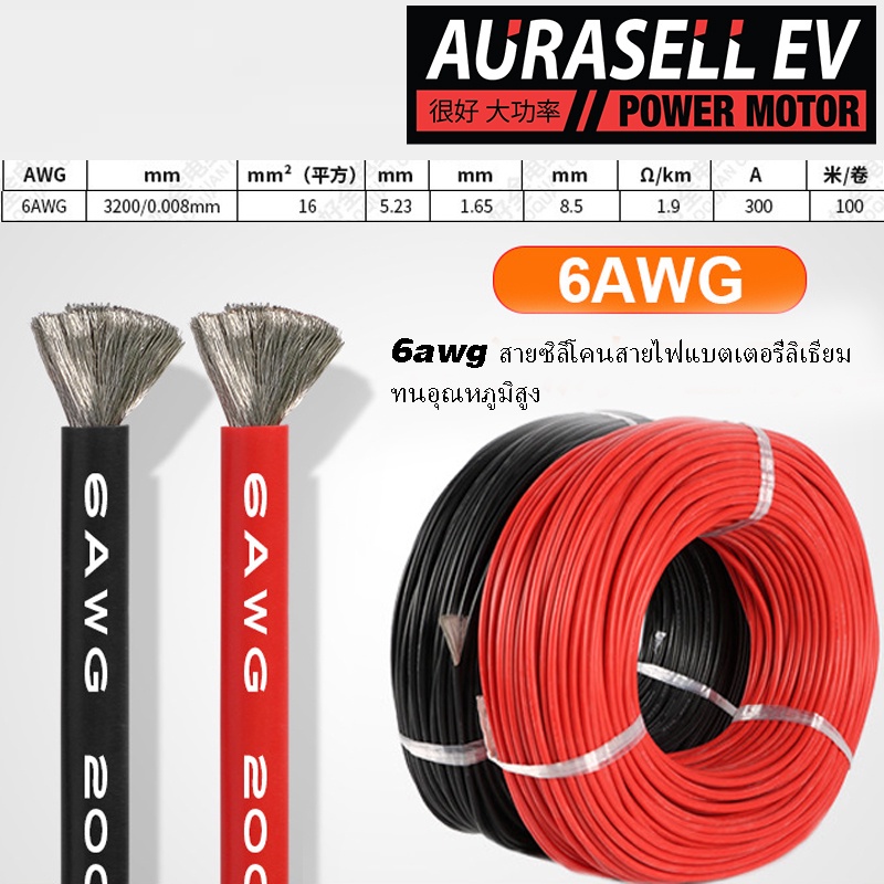 6awg 8awg สายซิลิโคนสายไฟแบตเตอรี่ลิเธียมทนอุณหภูมิสูง รองรับ300a รถไฟฟ้า