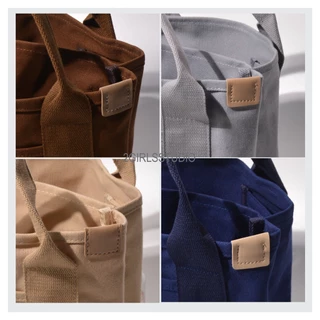 Tote Bag Canvas กระเป๋าโท้ทใบเล็ก ผ้าแคนวาส มีที่รองก้น ไม่มีพวงกุญแจ พร้อมส่ง