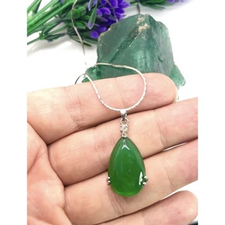 1Pc Natural Green Chalcedony Pendant Necklace for men and women High Quality Green Pendant Drop shape With Silver chain.