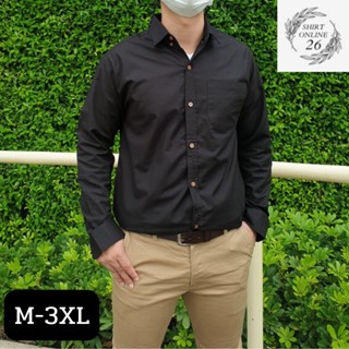 เสื้อเชิ้ตเเขนยาว เสื้อเชิ้ตสีดำ ผ้าOXford รีดง่าย สีไม่ตก ทรงพอดีตัว ใส่ได้ทุกโอกาส มี Size M - 3XL พร้อมส่ง