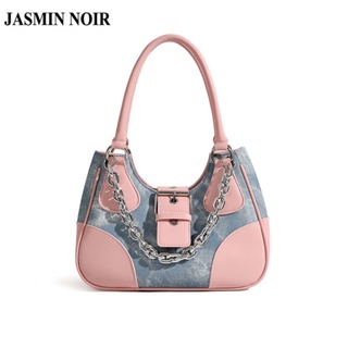 Jasmin NOIR กระเป๋าถือ กระเป๋าสะพายไหล่ สะพายข้าง หนัง PU และผ้ายีน ลายดวงจันทร์ สําหรับผู้หญิง