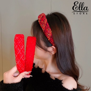 Ellastore123 ที่คาดผม แบบถัก ยืดหยุ่น กันลื่น หรูหรา ปีใหม่ สีพื้น สําหรับผู้หญิง