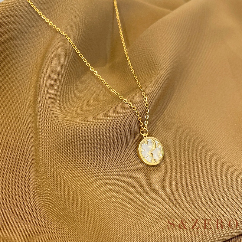 S & ZERO 18K Gold Light Luxury Star Moon Clavicle จี้สร้อยคอผู้หญิงแฟชั่นโซ่อุปกรณ์เสริม P8OA