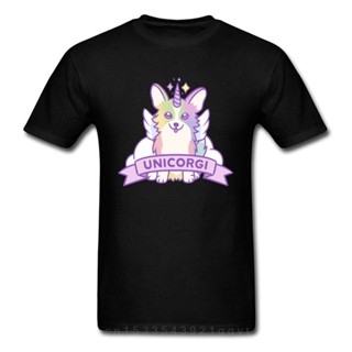 Unicorgi Summer Fall Mens T Shirt Man Black Tops Hip Hop Unicorn Cartoon T-shirt Dog Pet Lover Cuteness Corgi Tshirt WL1