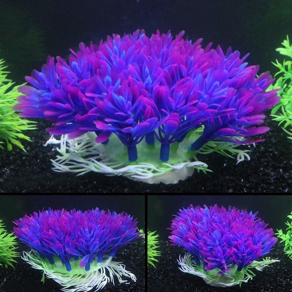 พิพิธภัณฑ์สัตว์น้ําไมโครภูมิทัศน์พื้นหลังตกแต่งปลอมนุ่มสีม่วงจําลองพืชถังปลาน้ําปลอมพืชบ้าน