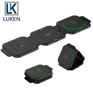 Luken 3 in 1 แท่นชาร์จแม่เหล็กไร้สาย 65W พับได้ สําหรับ iP 14 13 12 Pro Airp App Watch 8 7 Qi