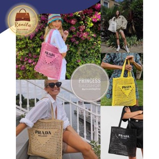 กระเป๋าถัก กระเป๋าสาน ปราด้า Raffia tote bag กำลังฮิตสุดๆๆ(สินค้าพร้อมส่ง) #renitabagshop