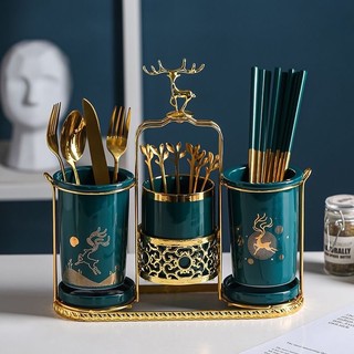 Tempat sendok set / rak sendok keramik motif rusa/ rak penyimpanan ceramic set