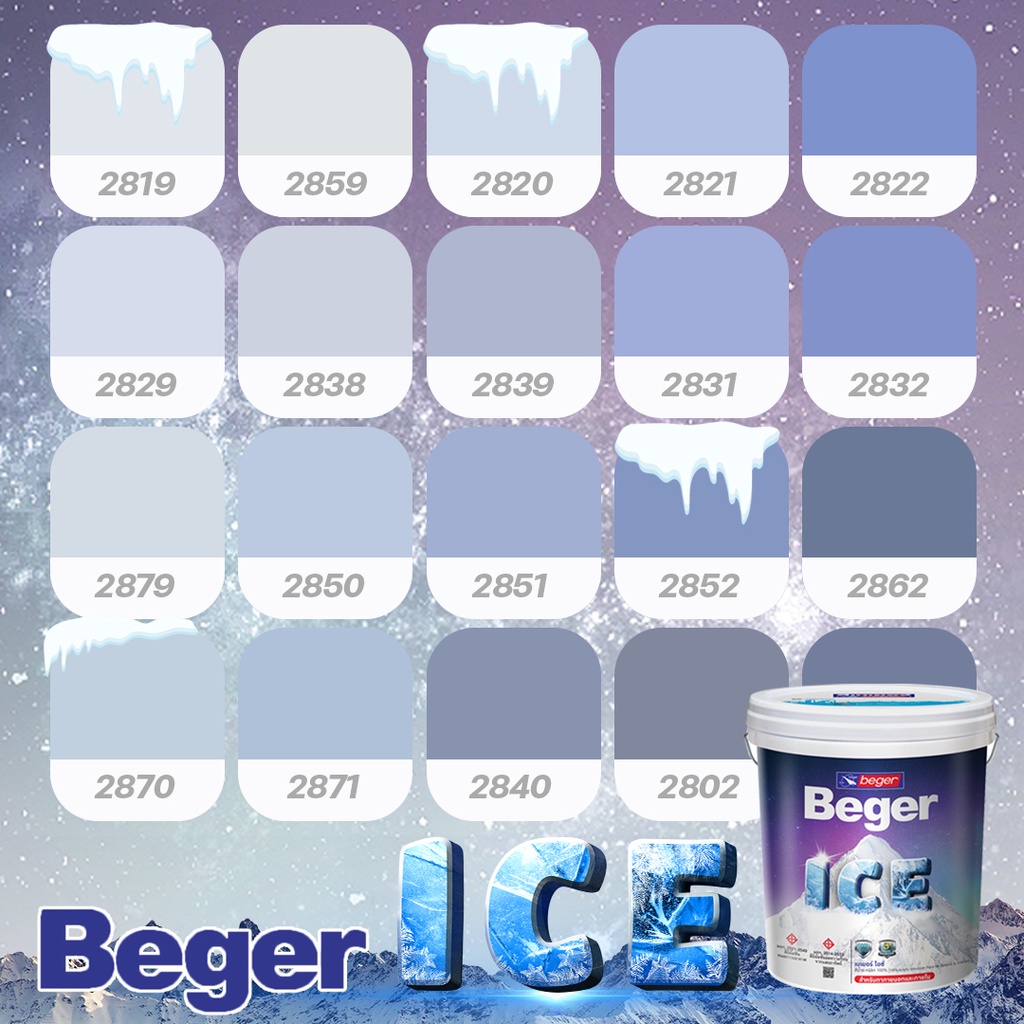 สีทาบ้าน 18 ลิตร Beger สีฟ้า กึ่งเงา Beger ICE สีทาภายนอกและใน เช็ดล้างได้ กันร้อนเยี่ยม เบเยอร์ ไอซ์