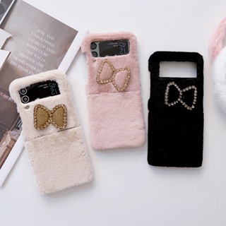 เคสป้องกันโทรศัพท์มือถือ ผ้ากํามะหยี่ขนนิ่ม ประดับโบว์น่ารัก สําหรับ Samsung Galaxy Z Flip 3 5G Z Flip 4 5G