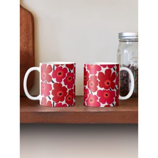 Marimekko แก้วมักเซรามิก ลายดอกไม้ สีแดง สําหรับใส่เครื่องดื่ม ชา นม กาแฟ เบียร์ ของขวัญ TDBY