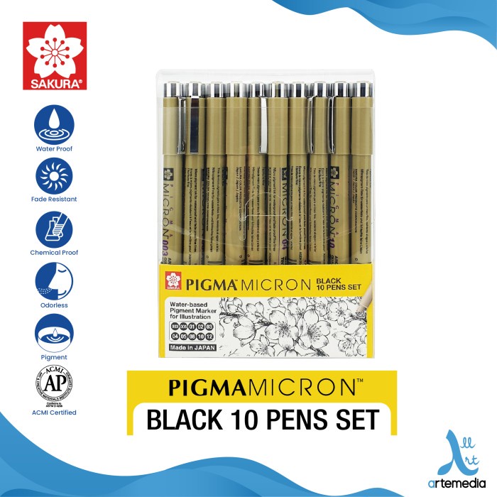 DRAWING PEN SAKURA PIGMA MICRON SET 10 PIGMENT INK DRAWING PEN