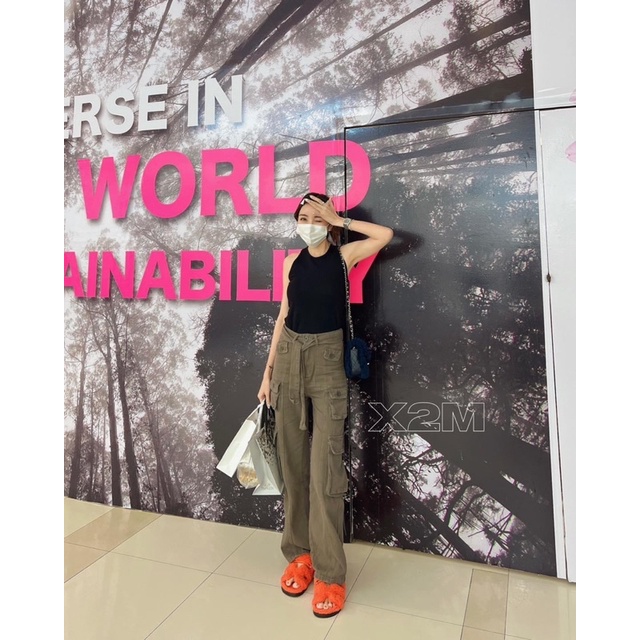 กางเกงคาร์โก้ สีเขียวขี้ม้า X2 Market Closet