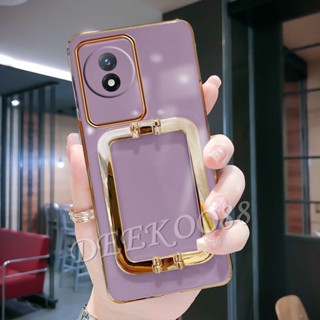 เคสโทรศัพท์มือถือ ขอบตรง กันกระแทก พร้อมขาตั้งโลหะ สําหรับ VIVO Y02 IQOO 11 Y22S Y22 Y35 Y55+ Y55 V25e V25 Pro 4G 5G