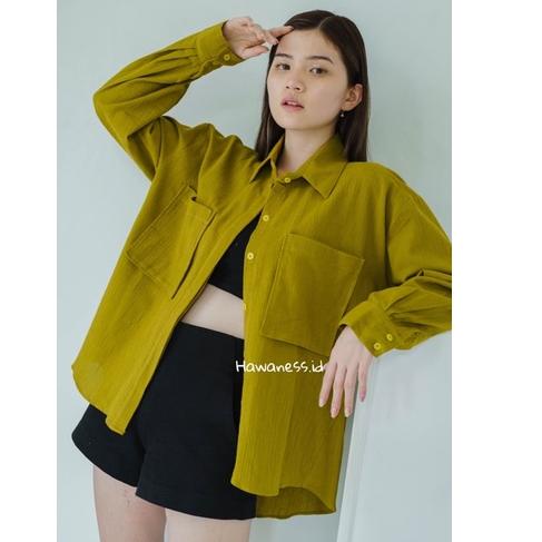 KEMEJA Ready Niki Shirt 2001 - 2 Pocket Linen Oversize Shirt - Crinkle Linen Shirt - Crinkle Linen S