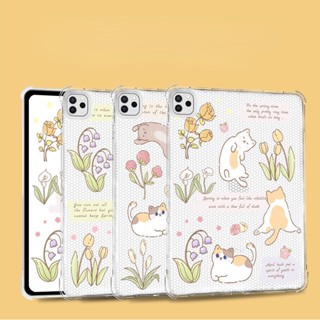 เคสซิลิโคน TPU แบบนิ่ม ลายการ์ตูนแมวน่ารัก พร้อมช่องใส่ดินสอ สําหรับ iPad Air 4th 10.9 นิ้ว 2020 Pro 11 2020 2018 Pro 12.9 2021