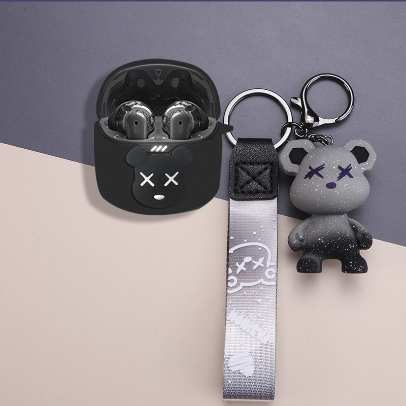 For JBL TUNE FLEX Case Cartoon Bear Keychain JBL TUNE FLEX Silicone Soft Case Cute Pokémon Pikachu P