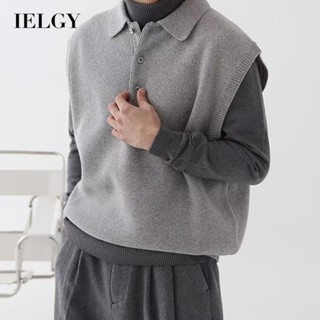 Ielgy อเนกประสงค์ บาง แจ๊กเก็ต สีพื้น คอปกโปโล เสื้อกั๊กผู้ชาย