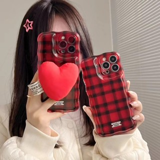 เคสโทรศัพท์มือถือ กันกระแทก ลายตาราง สีแดง สําหรับ iPhone 11 11promax 12 12pro 12promax 13 13pro 13promax 14 14plus