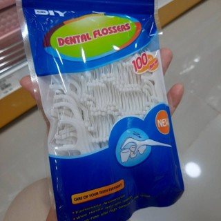 ไหมขัดฟันชนิดด้าม ไหมขัดฟัน แพ็คละ 100 ชิ้น Dental flossers Toothpick