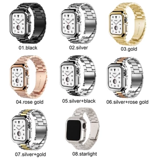 สายนาฬิกาข้อมือ สเตนเลส หรูหรา พร้อมเคส สําหรับ Strap Series 11 / 10 9 8 7 6 5 4 3 2 1 Watch SE SE2 Ultra Strap เคส i watch case ขนาด 41 45 มม. 49 มม. 40 44 มม. i watch สาย