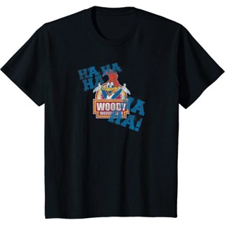 เสื้อยืดผ้าฝ้ายพรีเมี่ยม เสื้อยืด พิมพ์ลาย Woody Woodpecker HA HA สําหรับผู้ใหญ่ เสื้อยืด สําหรับผู้หญิง