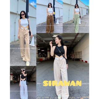 ✨🌹SirawanShop 👗กางเกงขายาวทรงหลวม ขาบาน โชว์ขอบเอวเก๋ไก๋ ด้านหลังขอบเอวยางยืด ผ้าไมโคร ทรงสวยใส่สบาย