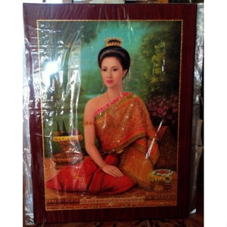 กรอบรูปวิทยาศาสตร์เคลือบเรซิ่นเงา ภาพพระสุพรรณกัลยา ขนาดกรอบรูปพร้อมภาพ 18×24 นิ้ว