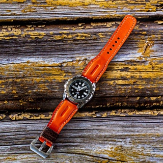 สายนาฬิกาหนังแท้-งานแฮนด์เมด-Watch band-รุ่น Memory-SK (นาฬิกาไม่รวมในรายการขาย) Orange leather watch strap