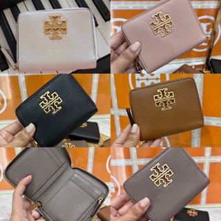 - 🎀 (สด-ผ่อน) กระเป๋าสตางค์ ซิปรอบใบสั้น สีขาว ดำ น้ำตาล เทา 136139 141003 Tory Burch Britten Mini Wallet