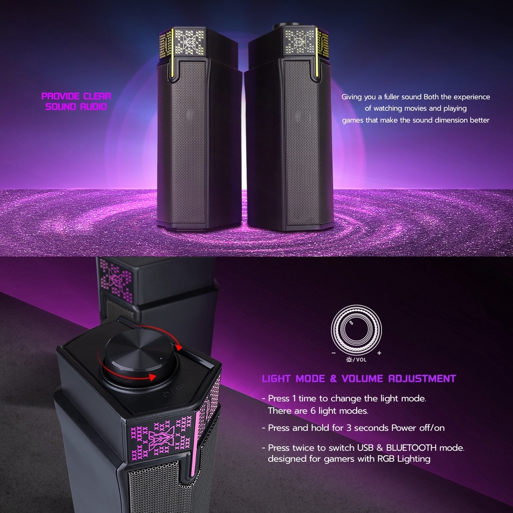 Speaker NX-S2 NUBWO Daul Mode Speaker ลำโพงบลูทูธ มีไฟ RGB (ประกันศูนย์ 2 ปี)