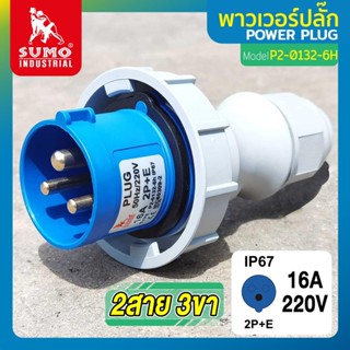 พาวเวอร์ปลั๊ก 2สาย 3ขา 16A รุ่น P2-0132-6h (ตัวผู้) SUMO