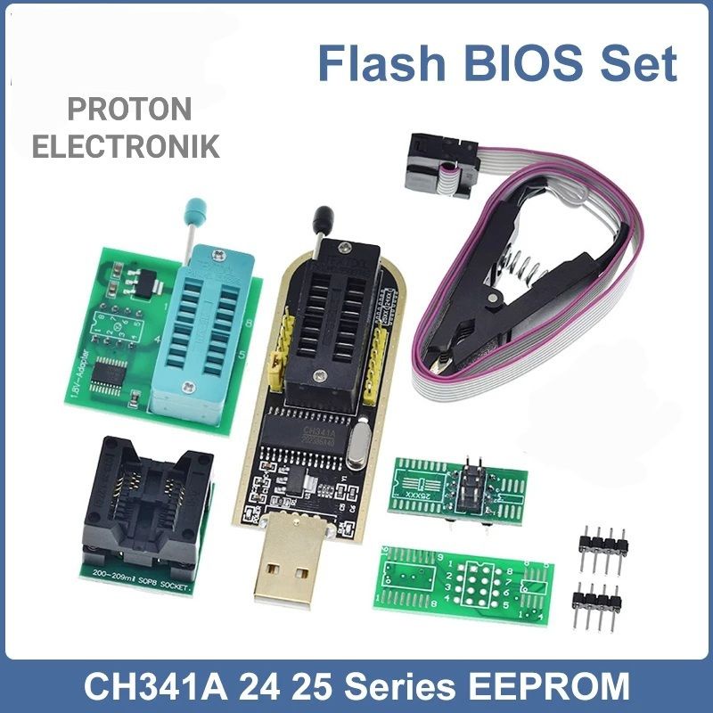 แพ็คเกจครบชุด Flash Tools bios IC CH341 CH341A USB Programmer Flasher Bios Eprom Plus clamp socket 2