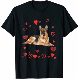 เสื้อยืด ผ้าฝ้าย พิมพ์ลาย I Love My German Shepherd ของขวัญวันวาเลนไทน์ สีดํา สําหรับผู้ชาย