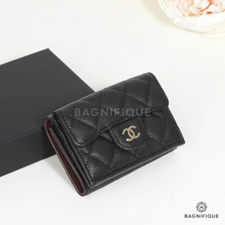 NEW CHANEL TRIFOLD WALLET SHORT BLACK CAVIAR SHW