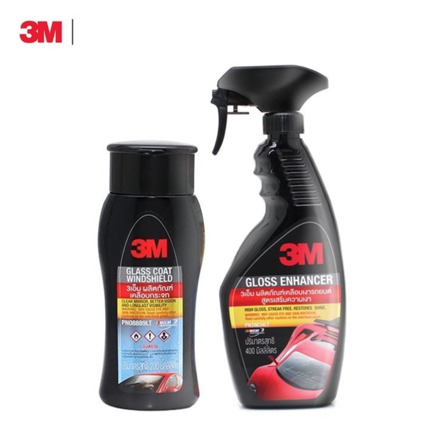 3M ผลิตภัณฑ์เคลือบกระจกป้องกันหยดน้ำเกาะ +  3M สเปรย์เคลือบเงา สูตรเสริมความเงา GLOSS ENHANCER