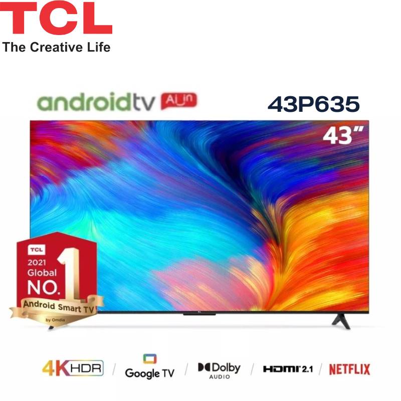 TCL LED Google TV 4K รุ่น 43P635 สมาร์ททีวี 43 นิ้ว Google TV สั่งการด้วยเสียง รับประกันศูนย์ 1ปี