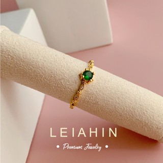 LEIAHIN แหวนทอง 18k ประดับเพทาย สีเขียว ปรับได้ เครื่องประดับแฟชั่น สําหรับผู้หญิง